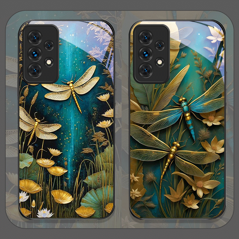 Samsung Galaxy A55 - Casing Ponsel Kaca Tempered Motif Bunga